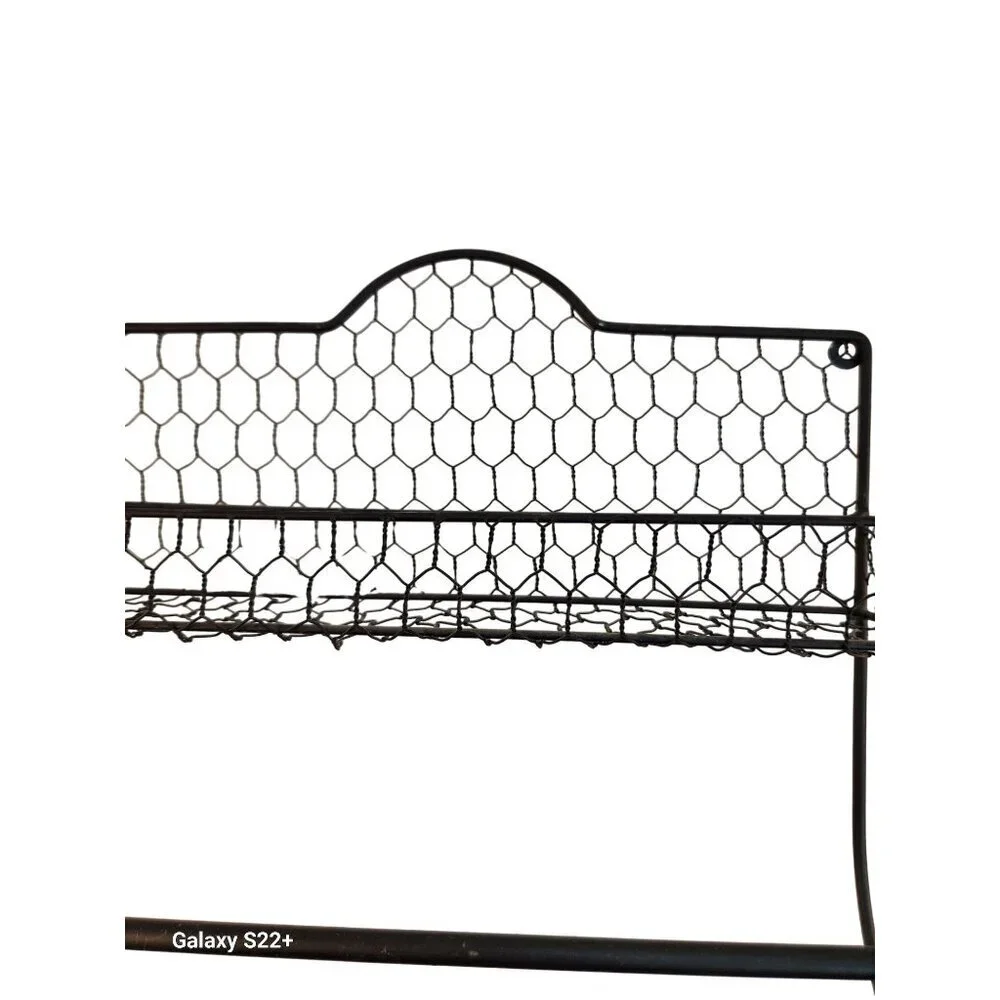 Black Metal Wire Wall-Mounted Shelf & Paper Towel Holder With Decorative Chicken - Picture 7 of 8